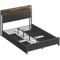 HOMCOM Cadru de pat 140 x 190 cm cu somieră cu lamele metalice, pat dublu căptușit cu 4 sertare și poliță, negru | Aosom Romania