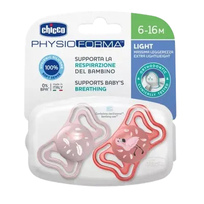 Suzete din silicon pentru copii 6-16 luni PhysioForma Light Glow Roz, 2 bucati, Chicco
