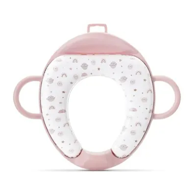 Reductor pentru toaleta, cu spatar si manere, pernita moale detasabila, Lorelli Planets, Pink