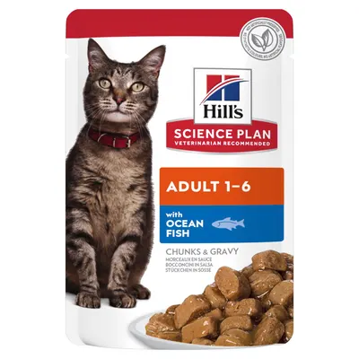 Hills SP FELINE ADULT OCEAN FISH, hrana umeda pentru pisici adulte, cu peste oceanic, 12x85 G (PLICURI)
