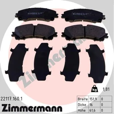 Set placute frana, frana disc ZIMMERMANN 22117.160.1
