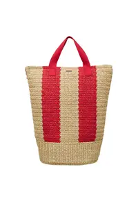 Geanta tote cu maner din material textil - Rosu/Bej