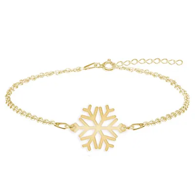 Snowflake - Bratara personalizata argint 925 placat cu aur galben 24K 15 + 3cm cu pandantiv Fulg