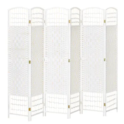 HOMCOM, Paravan interior, 6 panouri pliabile, 242L x 170H cm, lemn de plop, bambus, fibre de hârtie împletită, alb pai | Aosom Romania
