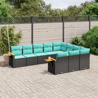 Gossi set canapele de gradina cu perne, 10 piese, negru, poliratan