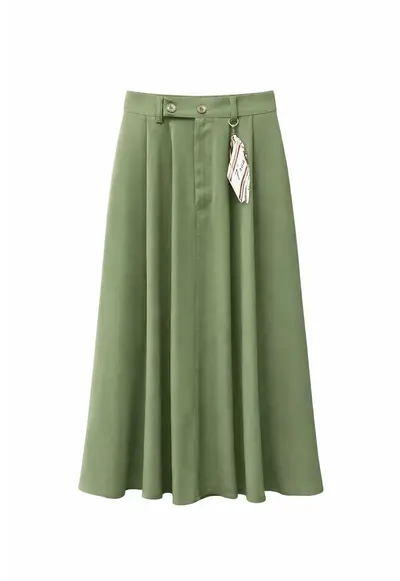 Fusta Midi - talie inalta - verde - poliester