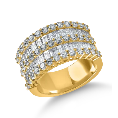 Inel din aur galben cu diamante microsetting baguette si rotunde de 2.6ct