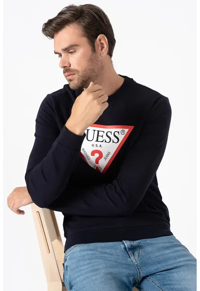 Bluza sport slim fit cu decolteu la baza gatului si imprimeu logo triunghiular - Rosu/Alb/Albastru inchis/Bleumarin