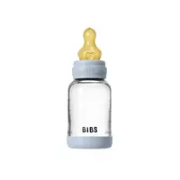 Set complet biberon din sticla anticolici cu tetina din latex, flux lent, 120 ml, Baby Blue