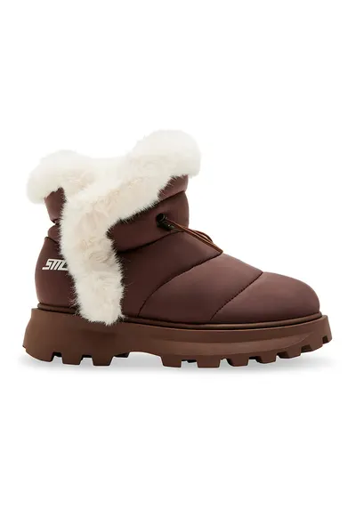 Ghete slip-on cu garnituri din blana sintetica Frostee - Maro cognac/Alb fildes