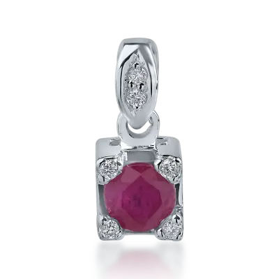 Pandantiv din aur alb cu rubin de 0.27ct si diamante de 0.04ct