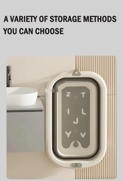 Cadita bebelusi pliabila Little Mom Green Lux, design modern, cu termometru incorporat cu display digital, dop pentru evacuarea apei, suport pentru agatare, capacitate 42L, dimensiune 80 x 49 x 21 cm, 0-36 luni
