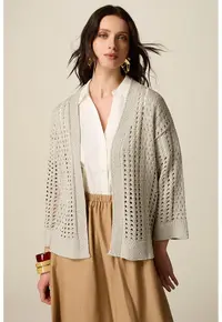 Cardigan lejer cu model uni - Gri deschis