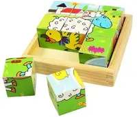 Cubulete din lemn Bigjigs - Animalele de la ferma, 9 piese