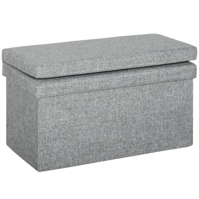 HOMCOM Bancă Pliabilă cu Spătar și Compartiment de 77L, Acoperire din Țesătură, 76x50x73 cm, Gri | Aosom Romania