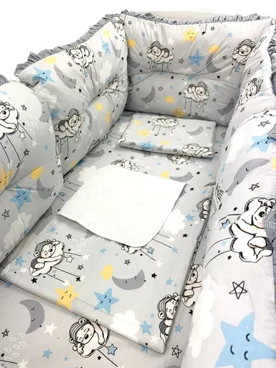 Set 6 aparatori protectii laterale patut 120x60 cm Ursuleti somnorosi gri