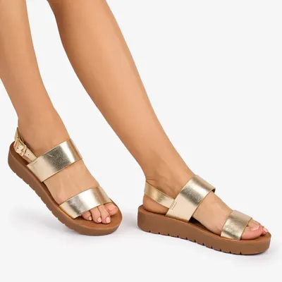 Sandale Dama din Piele Ecologica cu Bretele Crl1093culoare: Auriu