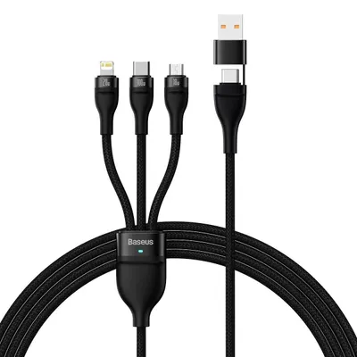Cablu Incarcare USB-A / USB-C - Lightning / microUSB / USB-C Baseus Flash Series II 3in1, 100W, 1.2m, Negru CASS030101