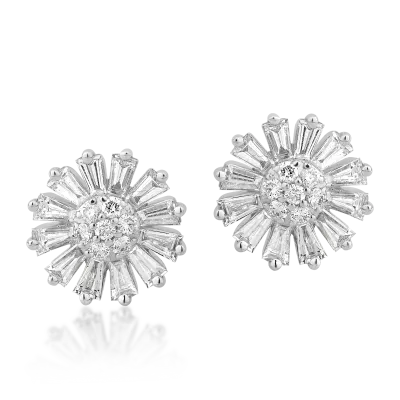 Cercei florali din aur alb cu diamante de 0.6ct