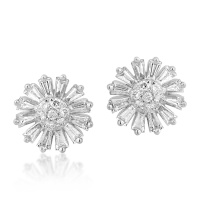 Cercei florali din aur alb cu diamante de 0.6ct