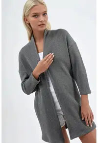 Cardigan dama - Gri inchis - Bumbac/Poliester - L INTL -