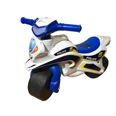 Motocicleta pentru copii Police Music 013951 Alb Albastru, fara pedale, prevazuta cu butoane pentru efecte sonore, ghidon inalt, Inaltimea scaunului 29 cm
