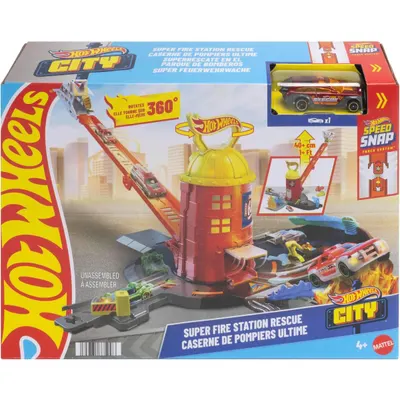 Set de joaca cu masinuta, Hot Wheels, Super Fire Station Rescue, JHL95
