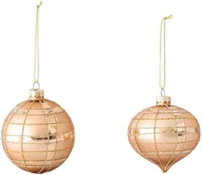 Jucărie de brad de Crăciun Eurolamp - Cu brocart, 4 bucăți, 2 forme, 8 cm, șampanie