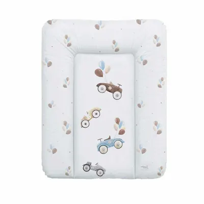 Saltea de infasat, Ceba Baby moale Retro Cars, Fara ftalati, 70 x 50 cm, Alb/Bej