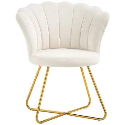 HOMCOM Fotoliu de machiaj fotoliu din catifea fotoliu de salon cu picioare din oțel 69 x 64 x 80 cm crem | Aosom Romania