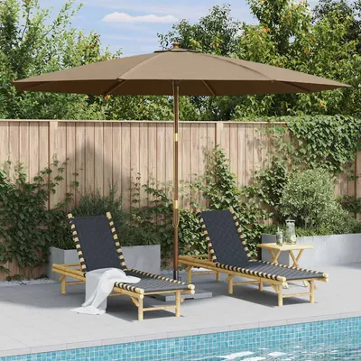 vidaXL Umbrelă de soare de exterior, stâlp din lemn, gri taupe, 350 cm