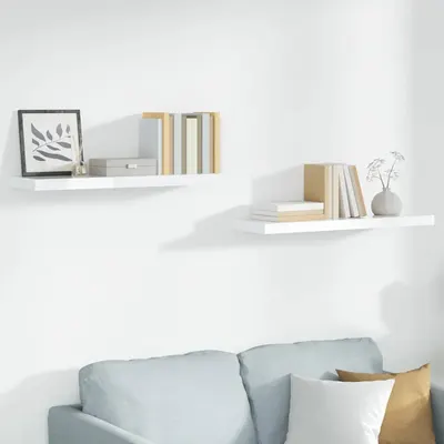 vidaXL Rafturi de perete, 2 buc., alb extralucios, 90x23,5x3,8 cm, MDF