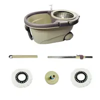 Set galeata pe roti cu storcator si mop rotativ PAA-home, coada mop metal telescopica, 360 grade rotatie mop, cos stoarcere detasabil cu recipient det