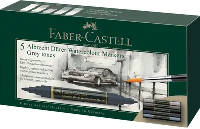Set de markere acuarelabile Faber-Castell Albrech Dürer - 5 culori, tonuri de gri