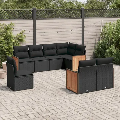 Gossi set mobilier de gradina cu perne, 8 piese, negru, poliratan