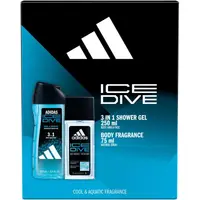 Caseta Cadou Barbati Adidas Ice Dive, Deodorant Natural Spray 75 ml, Gel Dus 250 ml