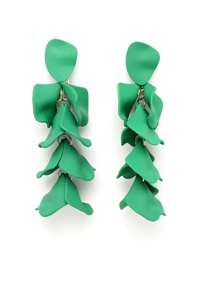 Cercei in forma de petale - placati cu aur de 18K - Verde/Auriu
