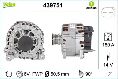 Alternator (14v, 180a) Potrivit Skoda Superb Ii; Vw Crafter 30-35, Crafter 30-50, Multivan T5, Multivan T6, Passat B6, Transporter T5, Transporter T6 2.0d 3.2 3.6 11.05-12.19