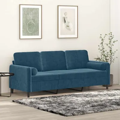 vidaXL Canapea cu 3 locuri cu pernuțe, albastru, 180 cm, catifea