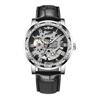 WINNER Ceas Mecanic Bărbați Skeleton Negru, Luminous, Brățară 24cm, Hardlex, 3ATM