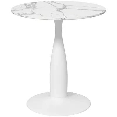 HOMCOM Masă rotundă, oțel vopsit electrostatic, MDF cu melamină, picioare antiderapante, 70 x 74 cm, Alb | Aosom Romania