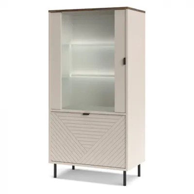 Vitrina joasa EVO, 2 usi, geam, casmir + stejar castello, 68,4x40x135,2 cm