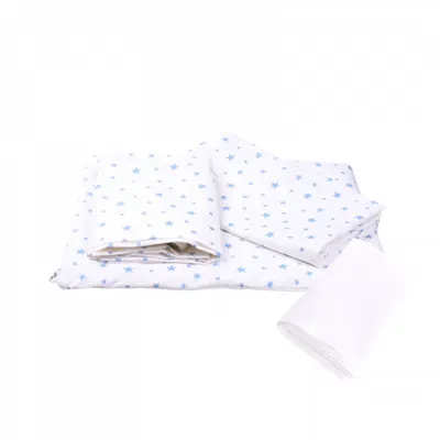 Lenjerie 3 piese model Stelute bleu + Protectie impermeabila patut 120x60 cm