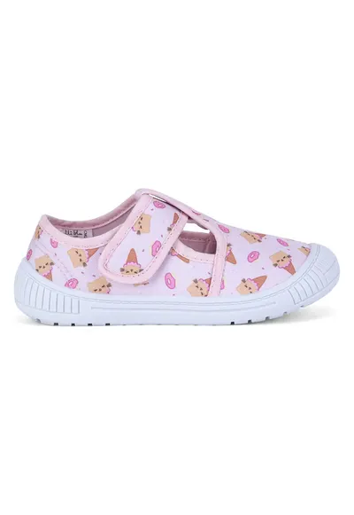 Papuci Fete - plat - roz - material textil