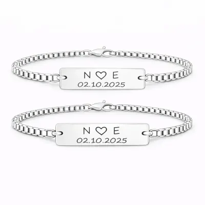 Set 2 Bratari Personalizate Inima cu Argint