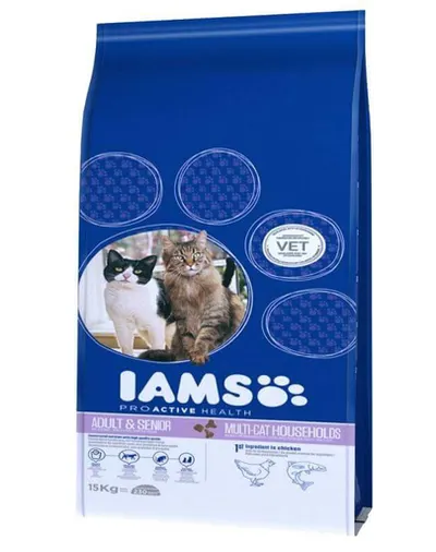 IAMS ProActive Health Adult & Mature & Senior hrana uscata pisici adulte/senior, cu pui si somon 15 kg