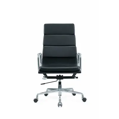 Scaun de birou ergonomic Qualia ,reglabil din piele ecologica neagra si cadru din aluminiu ,dimensiuni 590*500*1060-1150 mm