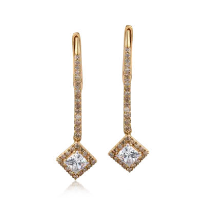 Cercei din aur roz cu diamante incolore de 1.22ct si diamante maro princess si round de 0.45ct