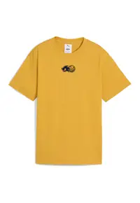 Tricou din bumbac cu imprimeu si decolteu la baza gatului - Portocaliu/Bleumarin