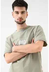 Tricou cu decolteu la baza gatului si imprimeu Nan - Alb/Verde sparanghel